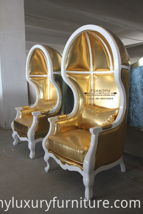 silla del trono del rey del comedor del oro real del cuero de la pu del oro, silla del rey de la boda del dosel
